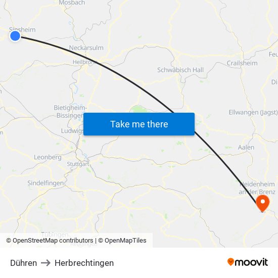 Dühren to Herbrechtingen map