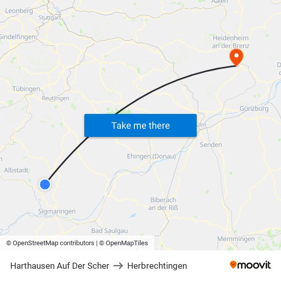 Harthausen Auf Der Scher to Herbrechtingen map