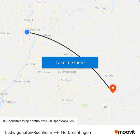 Ludwigshafen-Ruchheim to Herbrechtingen map