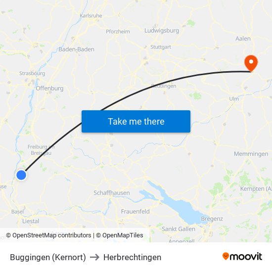 Buggingen (Kernort) to Herbrechtingen map