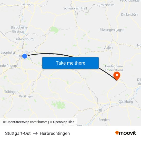 Stuttgart-Ost to Herbrechtingen map
