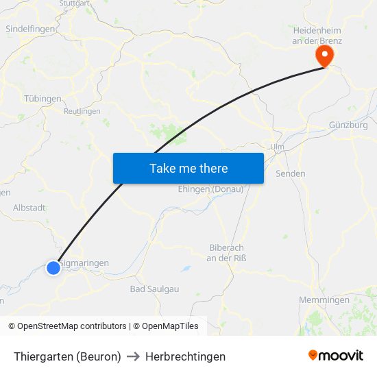 Thiergarten (Beuron) to Herbrechtingen map