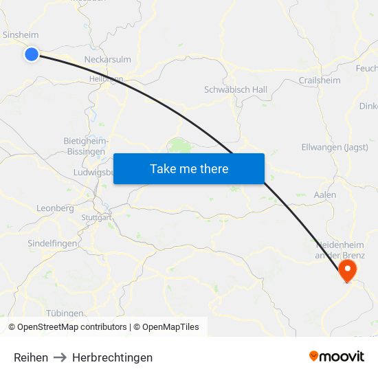 Reihen to Herbrechtingen map