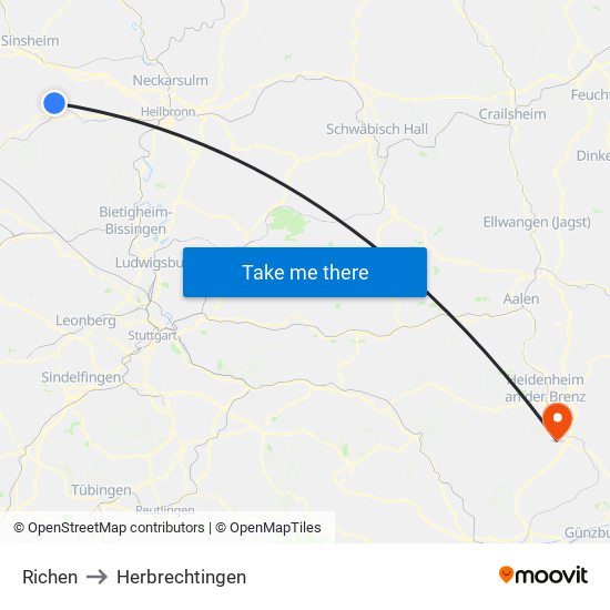 Richen to Herbrechtingen map