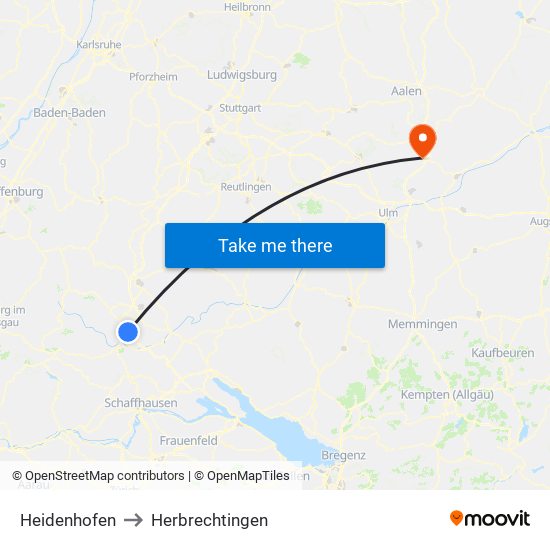 Heidenhofen to Herbrechtingen map