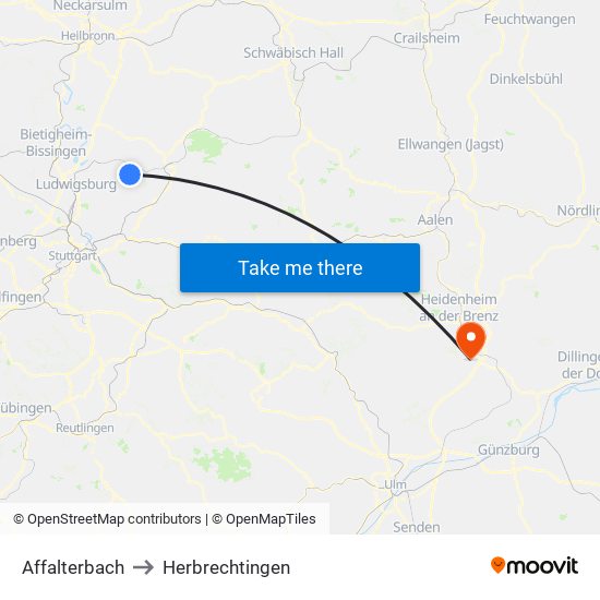 Affalterbach to Herbrechtingen map