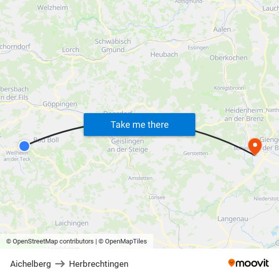 Aichelberg to Herbrechtingen map