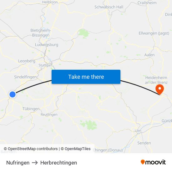 Nufringen to Herbrechtingen map