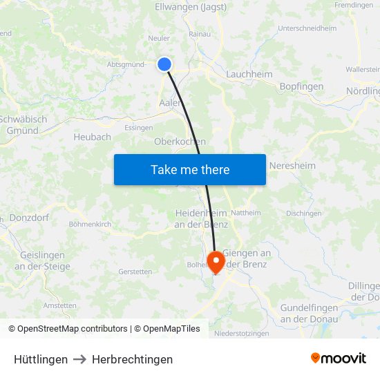 Hüttlingen to Herbrechtingen map