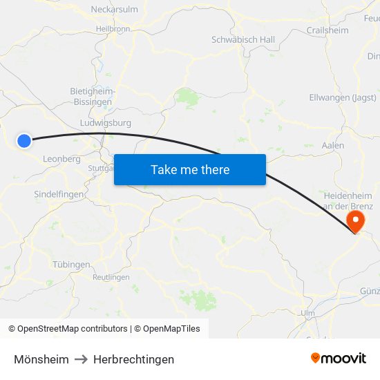 Mönsheim to Herbrechtingen map