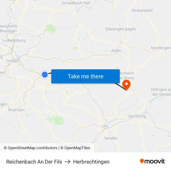 Reichenbach An Der Fils to Herbrechtingen map