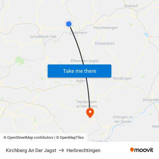 Kirchberg An Der Jagst to Herbrechtingen map