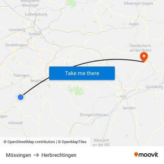 Mössingen to Herbrechtingen map