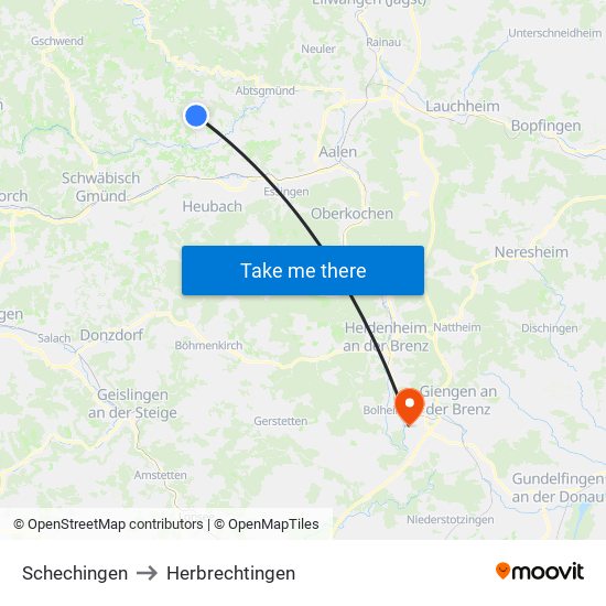 Schechingen to Herbrechtingen map