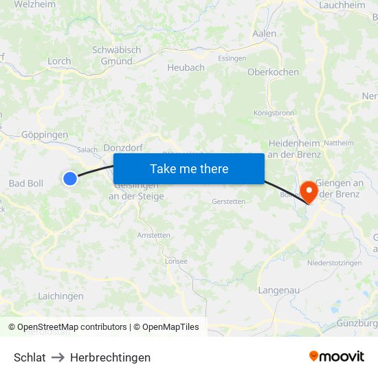 Schlat to Herbrechtingen map