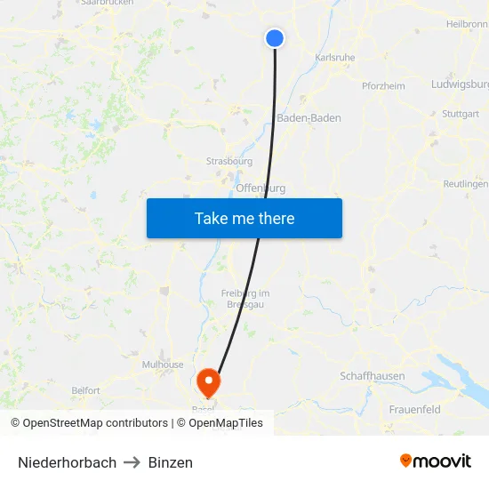Niederhorbach to Binzen map