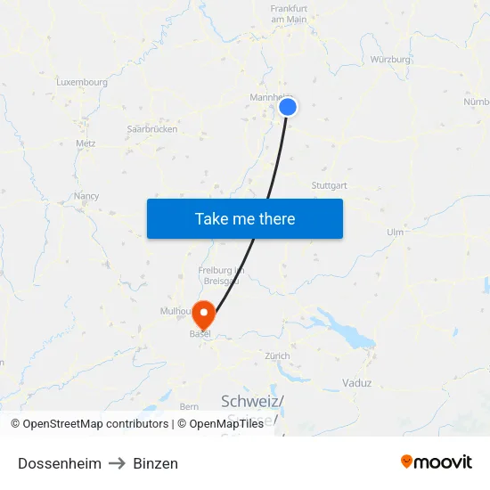 Dossenheim to Binzen map