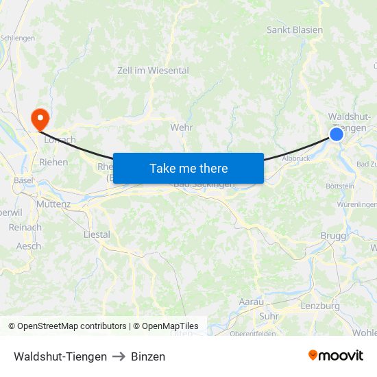 Waldshut-Tiengen to Binzen map