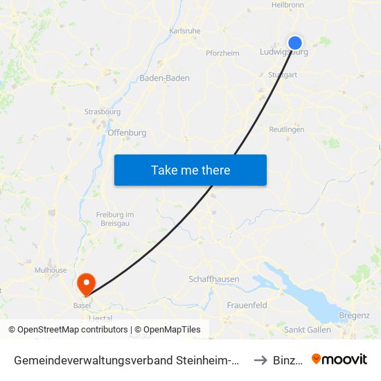 Gemeindeverwaltungsverband Steinheim-Murr to Binzen map