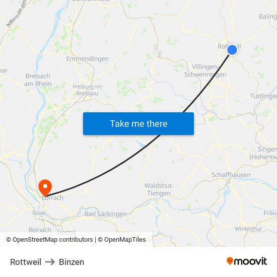 Rottweil to Binzen map