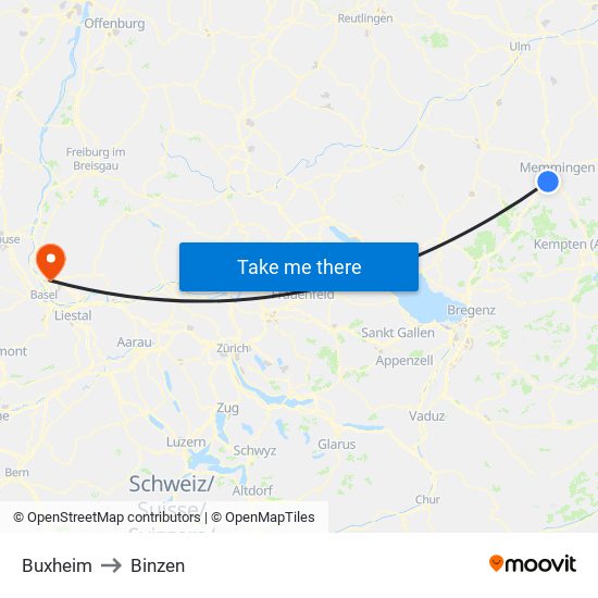 Buxheim to Binzen map