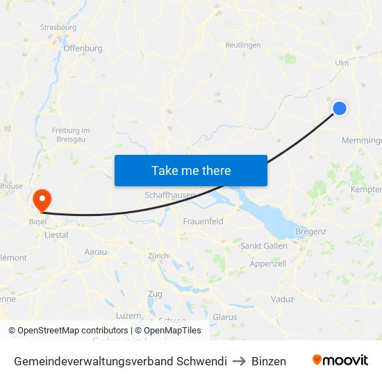 Gemeindeverwaltungsverband Schwendi to Binzen map