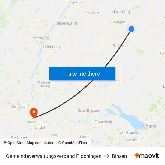 Gemeindeverwaltungsverband Plochingen to Binzen map