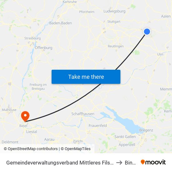 Gemeindeverwaltungsverband Mittleres Fils-Lautertal to Binzen map