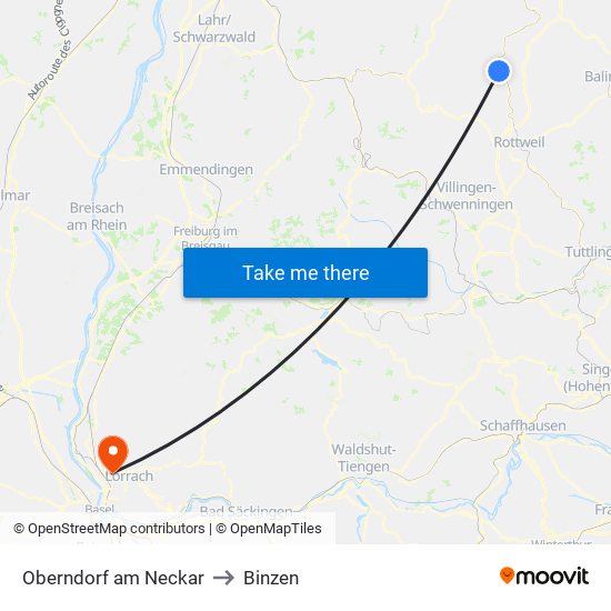 Oberndorf am Neckar to Binzen map