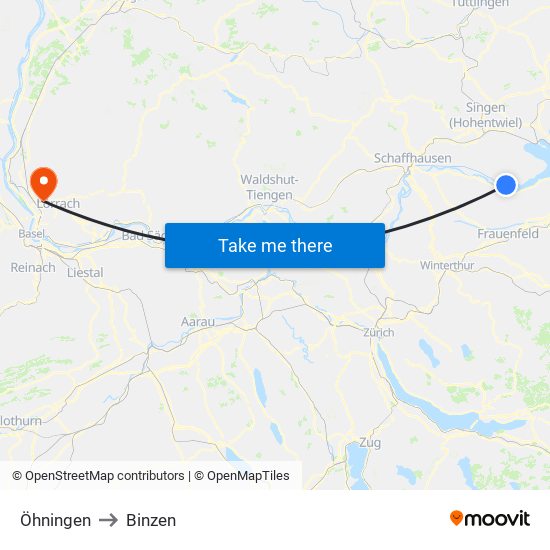 Öhningen to Binzen map