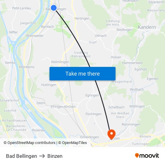 Bad Bellingen to Binzen map