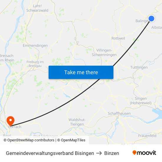 Gemeindeverwaltungsverband Bisingen to Binzen map