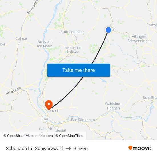 Schonach Im Schwarzwald to Binzen map