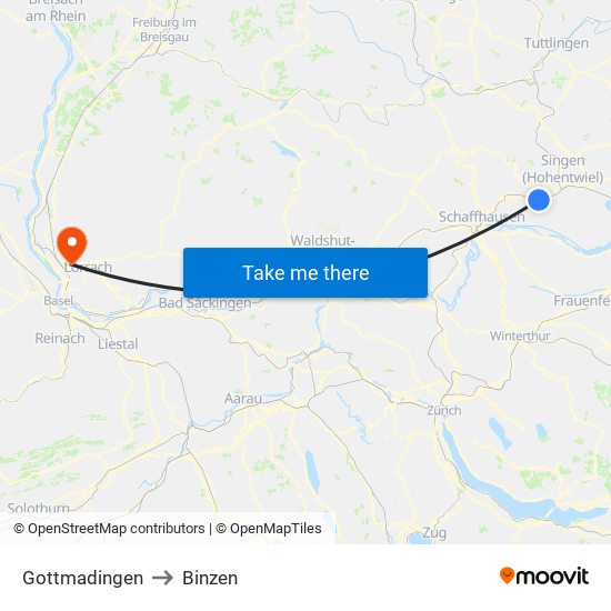 Gottmadingen to Binzen map