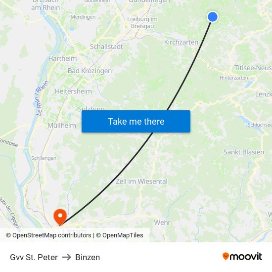 Gvv St. Peter to Binzen map