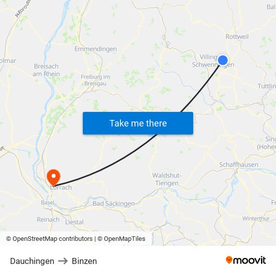 Dauchingen to Binzen map