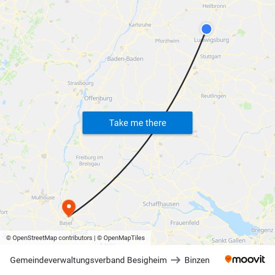Gemeindeverwaltungsverband Besigheim to Binzen map