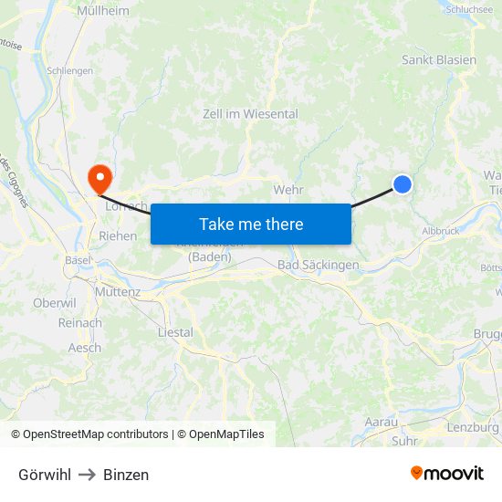 Görwihl to Binzen map