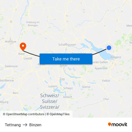 Tettnang to Binzen map