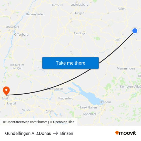 Gundelfingen A.D.Donau to Binzen map