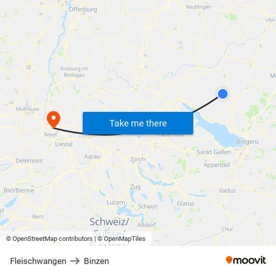 Fleischwangen to Binzen map