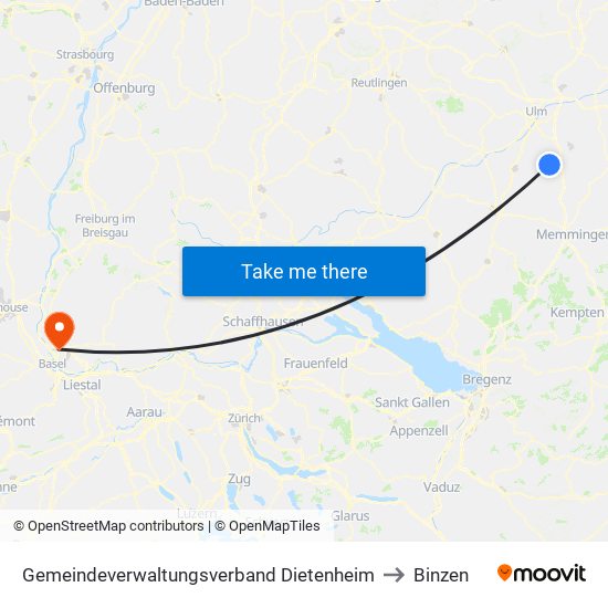 Gemeindeverwaltungsverband Dietenheim to Binzen map