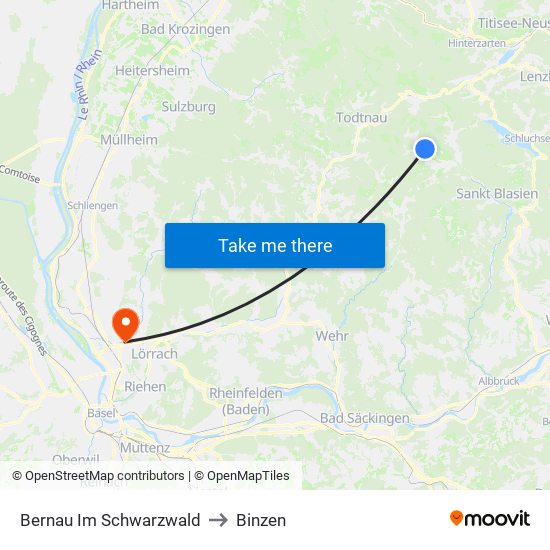 Bernau Im Schwarzwald to Binzen map