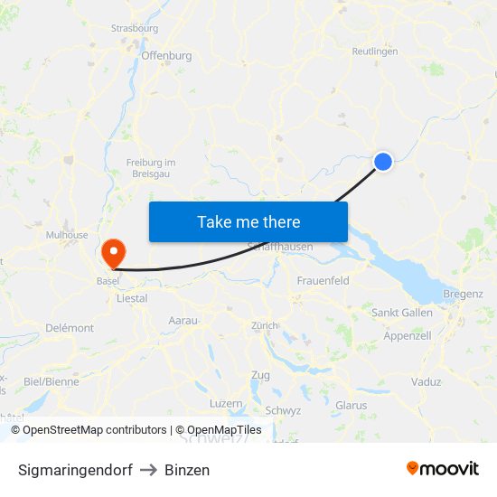 Sigmaringendorf to Binzen map