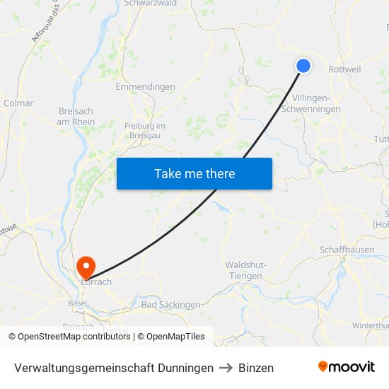 Verwaltungsgemeinschaft Dunningen to Binzen map