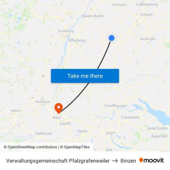 Verwaltungsgemeinschaft Pfalzgrafenweiler to Binzen map