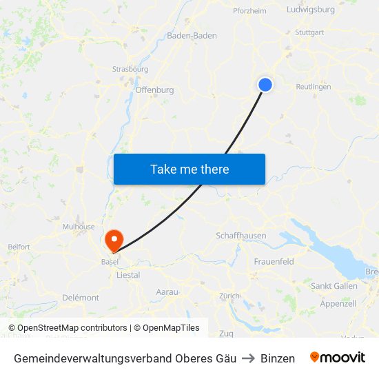 Gemeindeverwaltungsverband Oberes Gäu to Binzen map