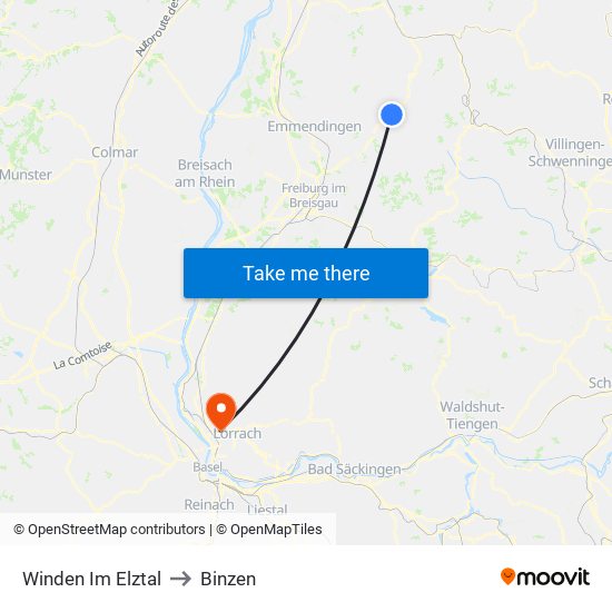 Winden Im Elztal to Binzen map