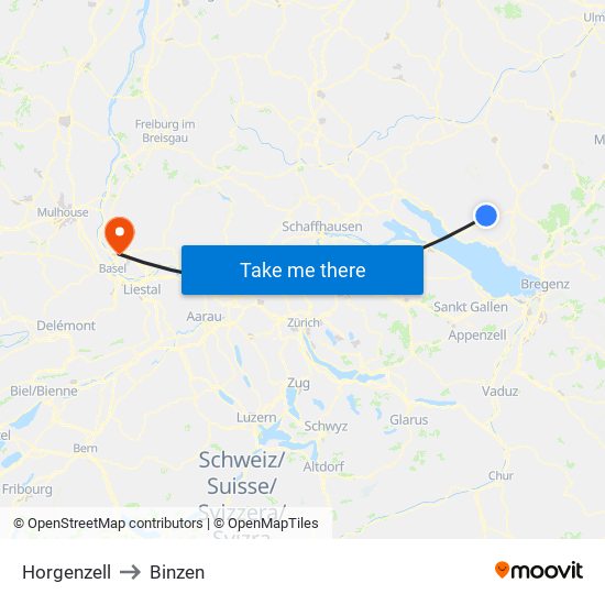 Horgenzell to Binzen map
