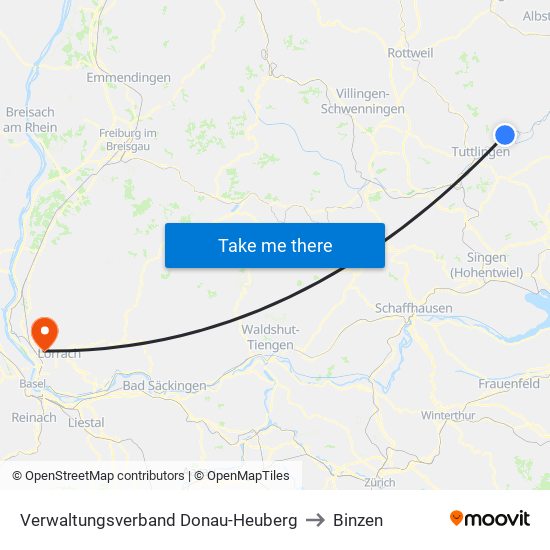 Verwaltungsverband Donau-Heuberg to Binzen map